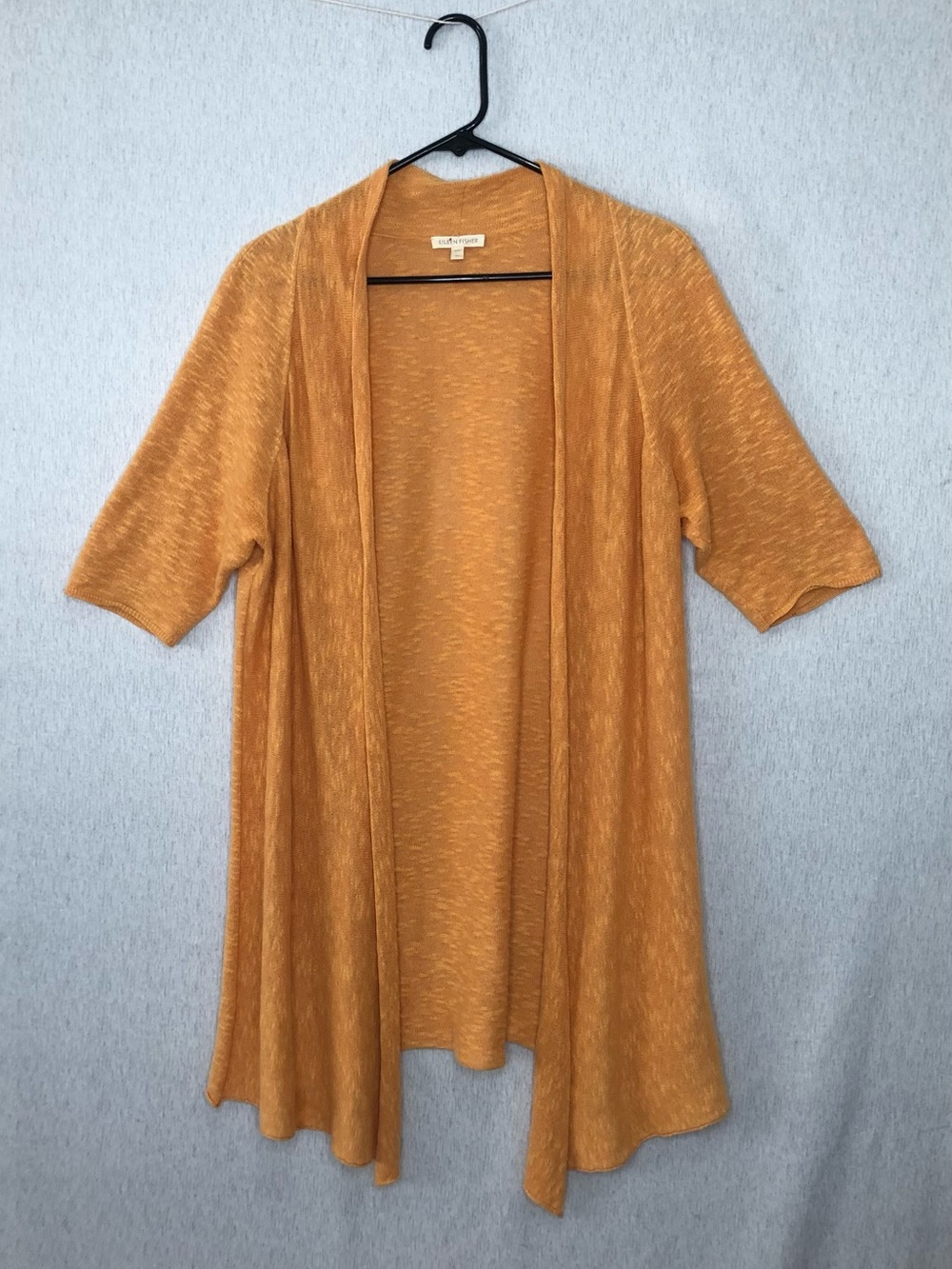 Eileen Fisher Open-Front Duster Cardigan Size M Linen Blend Mustard Orange